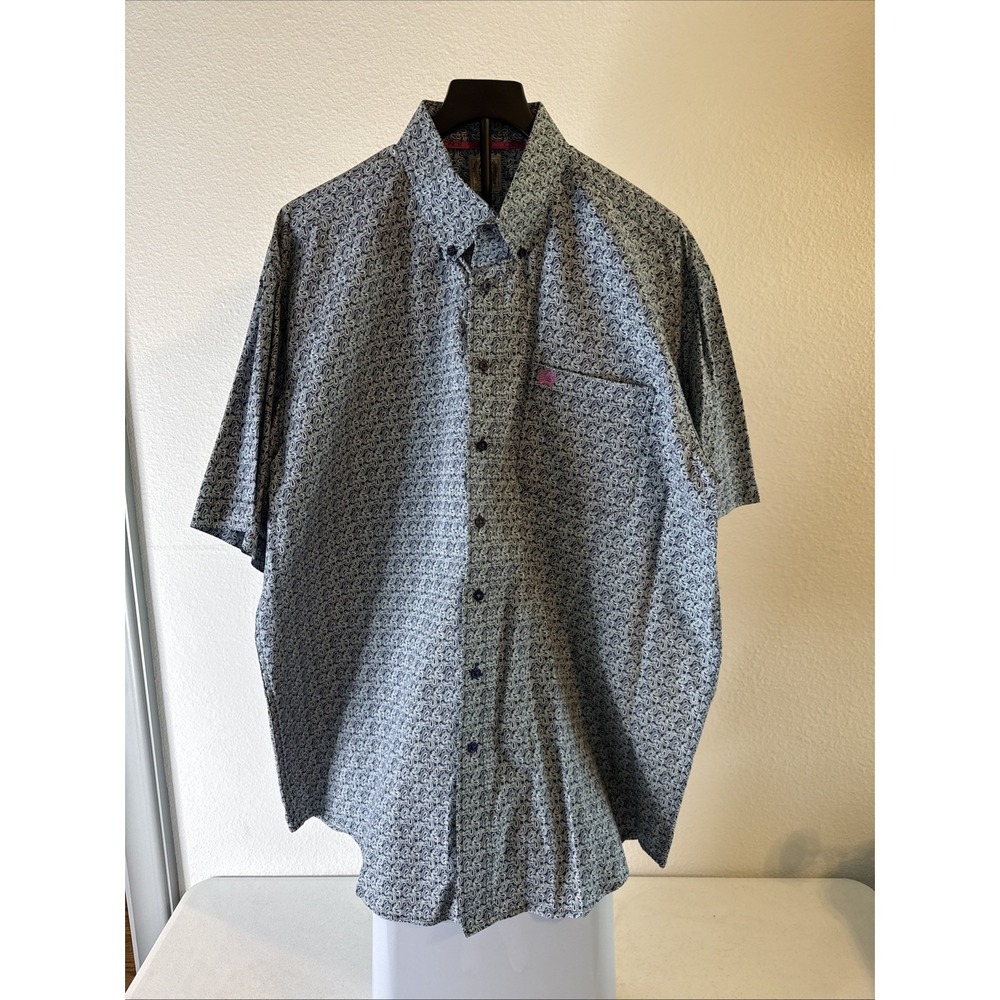 Cinch Mens Short Sleeve Button Up Geometric Print Shirt Blue Size XL